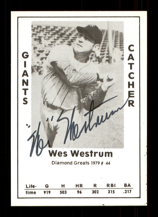Wes Westrum Autographed 1979 Diamond Greats Card #44 New York Giants SKU #172137 - RSA