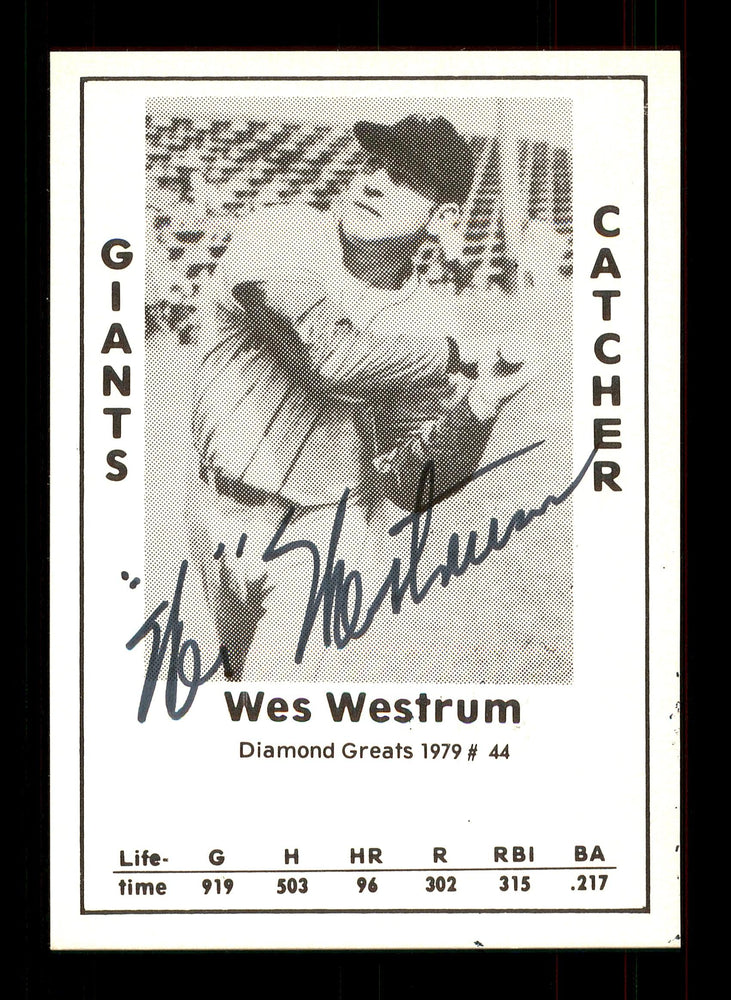 Wes Westrum Autographed 1979 Diamond Greats Card #44 New York Giants SKU #172137 - RSA