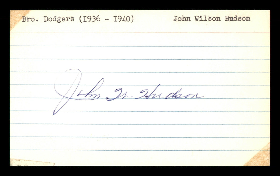 Johnny Hudson Autographed 3x5 Index Card Chicago Cubs, Brooklyn Dodgers SKU #174165 - RSA