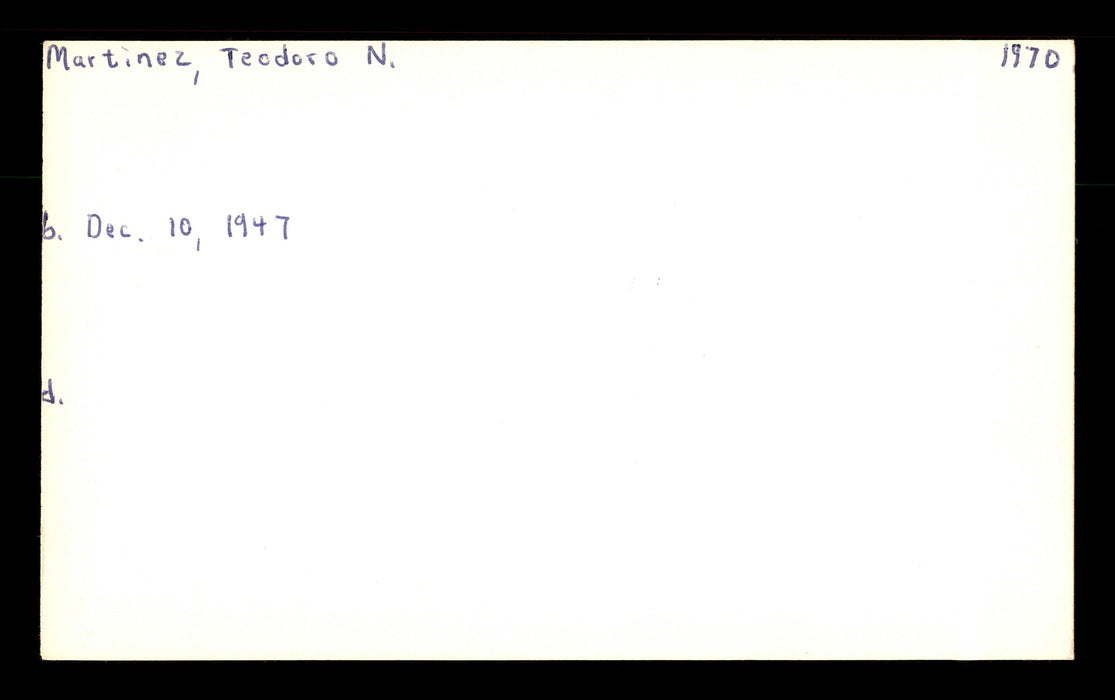 Ted Teddy Martinez Autographed 3x5 Index Card Los Angeles Dodgers SKU #174190 - RSA
