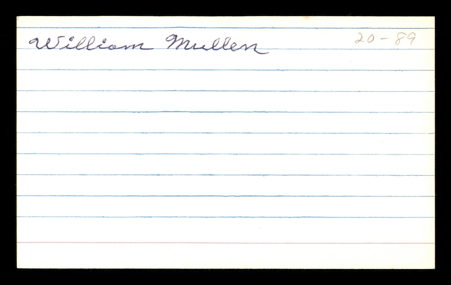 Billy Mullen Autographed 3x5 Index Card St. Louis Browns SKU #174206 - RSA