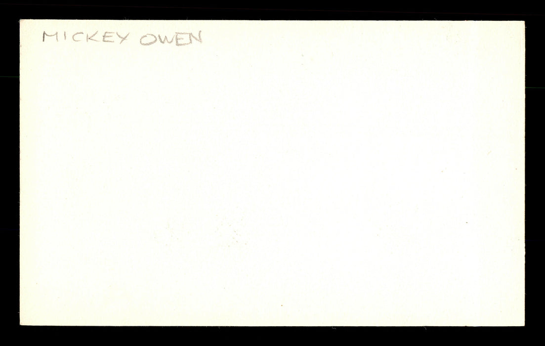 Mickey Owen Autographed 3x5 Index Card Brooklyn Dodgers SKU #174217 - RSA