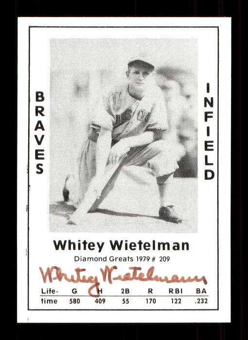 Whitey Wietelmann Autographed 1979 Diamond Greats Card #209 Boston Braves SKU #172144 - RSA