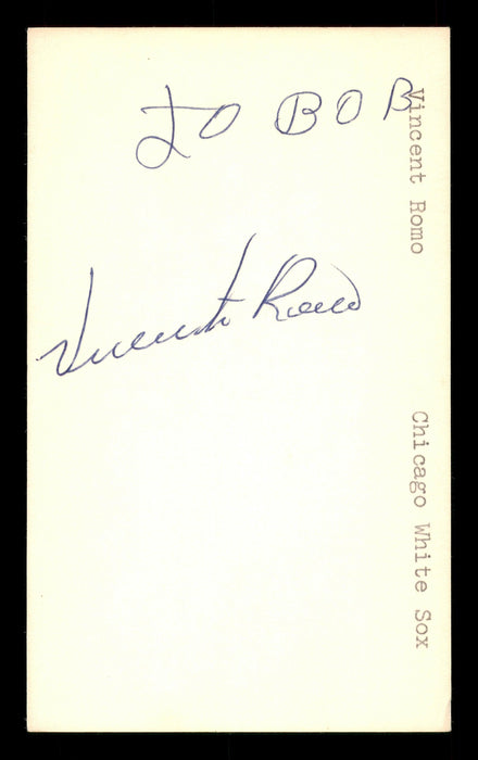 Vincente Romo Autographed 3x5 Index Card Chicago White Sox "To Bob" SKU #174239 - RSA