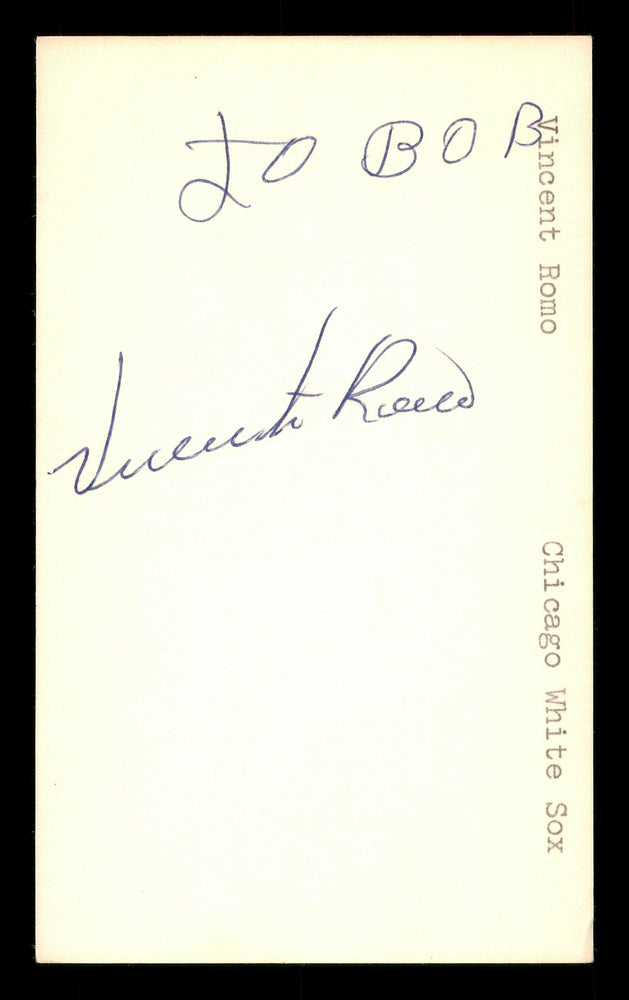 Vincente Romo Autographed 3x5 Index Card Chicago White Sox "To Bob" SKU #174239 - RSA