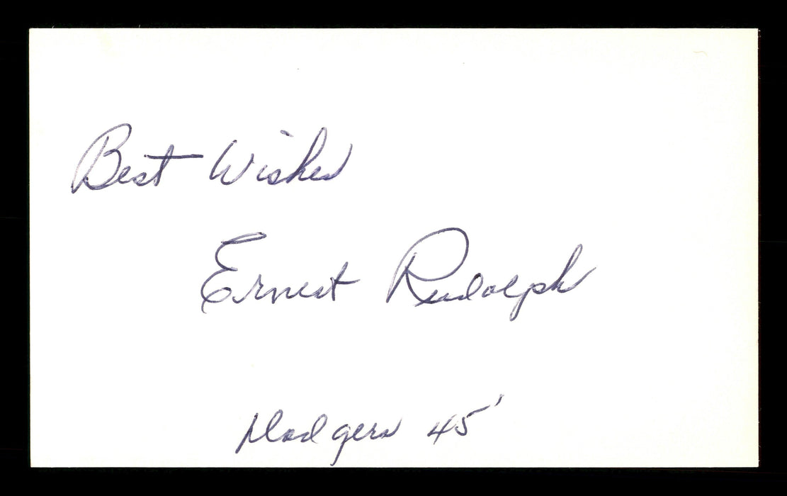 Ernest Rudolph Autographed 3x5 Index Card Brooklyn Dodgers "Best Wishes " SKU #174243 - RSA