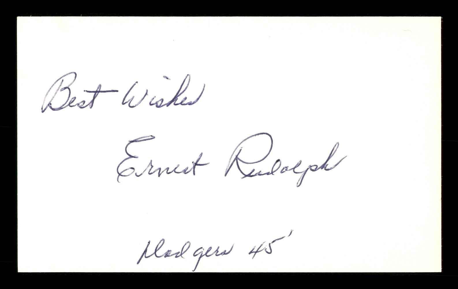 Ernest Rudolph Autographed 3x5 Index Card Brooklyn Dodgers "Best Wishes " SKU #174243 - RSA