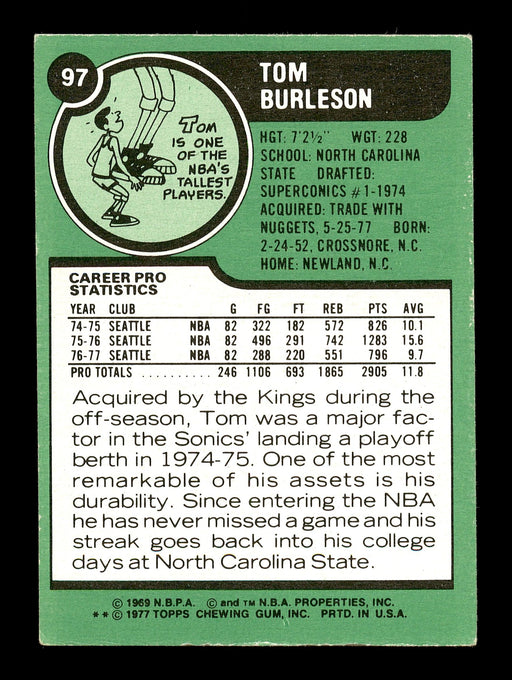 Tom Burleson Autographed 1977-78 Topps Card #97 Kansas City Kings SKU #167306 - RSA