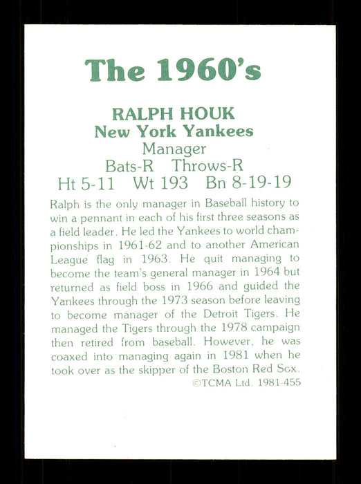 Ralph Houk Autographed 1981 TCMA Card #455 New York Yankees SKU #172233 - RSA