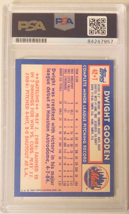 Dwight Gooden Signed 2 Inscriptions 1984 Topps Rookie Encapsulate Trading Card (PSA) - RSA