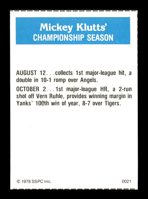 Mickey Klutts Autographed 1978 SSPC Card #21 New York Yankees SKU #172251 - RSA