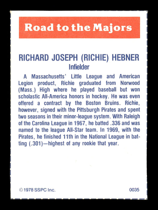 Richie Hebner Autographed 1978 SSPC Card #35 Philadelphia Phillies SKU #172255 - RSA