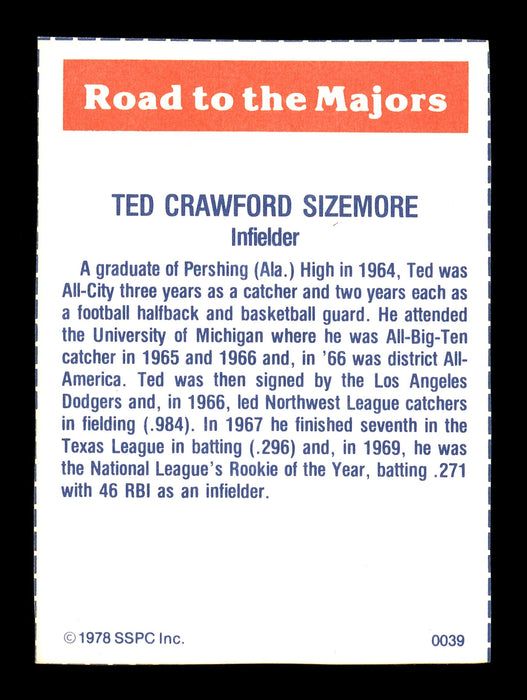 Ted Sizemore Autographed 1978 SSPC Card #39 Philadelphia Phillies SKU #172259 - RSA