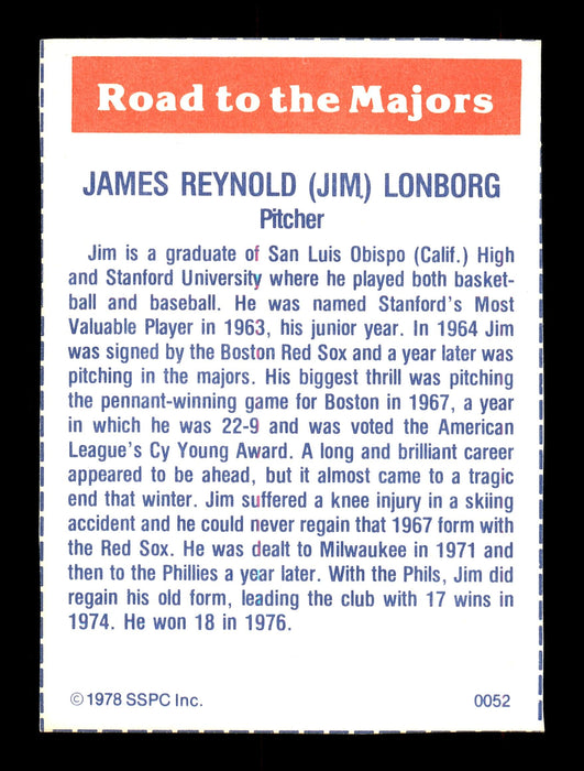 Jim Lonborg Autographed 1978 SSPC Card #52 Philadelphia Phillies SKU #172269 - RSA