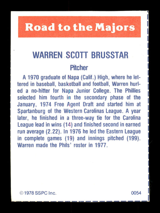 Warren Brusstar Autographed 1978 SSPC Card #54 Philadelphia Phillies SKU #172270 - RSA