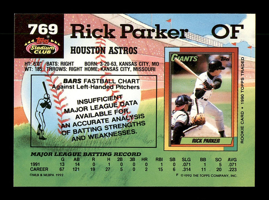 Rick Parker Autographed 1992 Stadium Club Card #769 Houston Astros SKU #183866 - RSA
