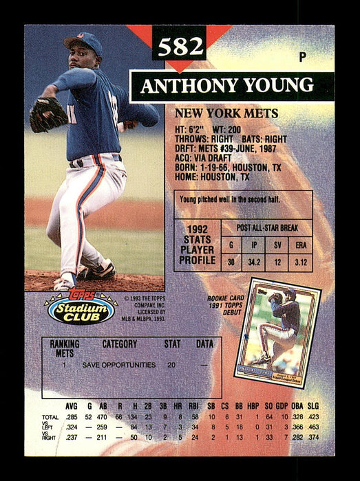 Anthony Young Autographed 1993 Stadium Club Card #582 New York Mets SKU #183882 - RSA