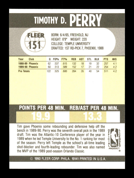 Tim Perry Autographed 1990-91 Fleer Card #151 Phoenix Suns SKU #167452 - RSA