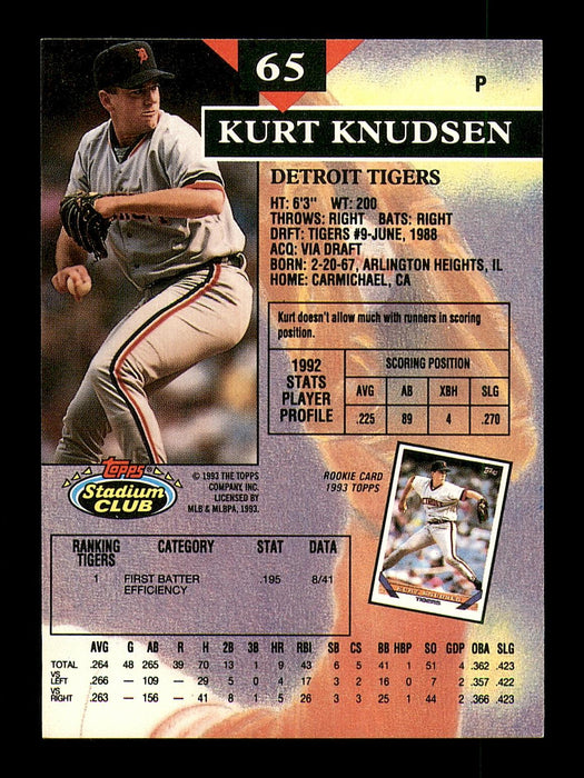 Kurt Knudsen Autographed 1993 Stadium Club Card #65 Detroit Tigers SKU #183887 - RSA