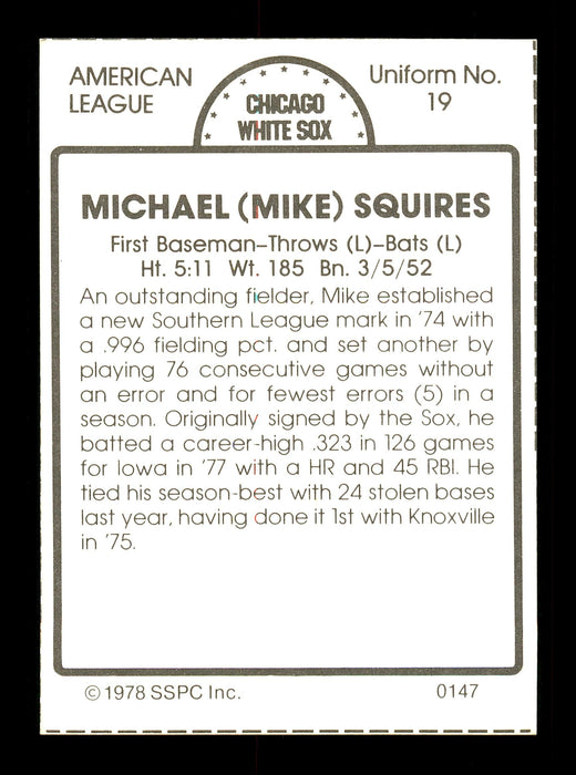 Mike Squires Autographed 1978 SSPC Card #147 Chicago White Sox SKU #172317 - RSA