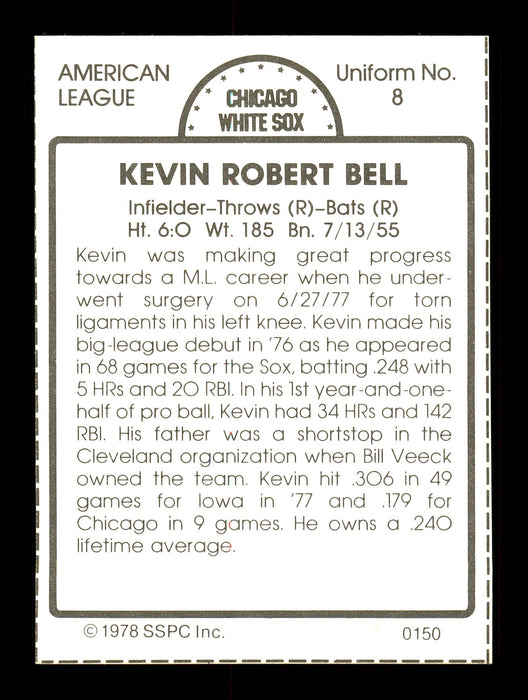 Kevin Bell Autographed 1978 SSPC Card #150 Chicago White Sox SKU #172319 - RSA