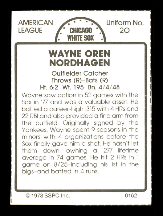 Wayne Nordhagen Autographed 1978 SSPC Card #162 Chicago White Sox SKU #172327 - RSA