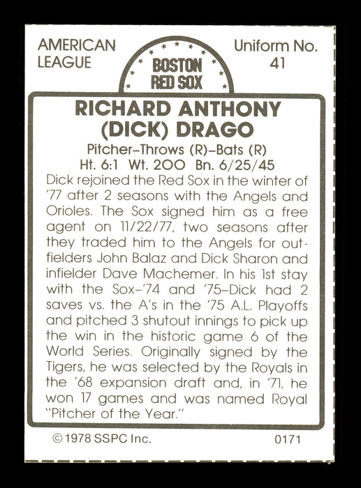 Dick Drago Autographed 1978 SSPC Card #171 Boston Red Sox SKU #172334 - RSA