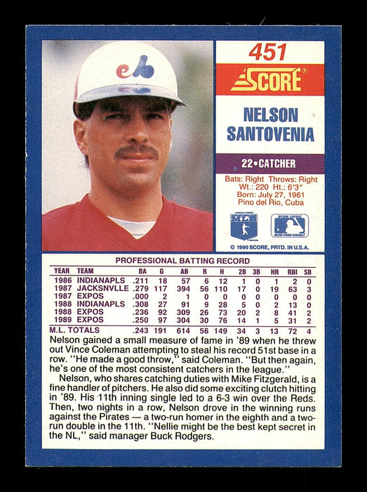 Nelson Santovenia Autographed 1990 Score Card #451 Montreal Expos SKU #183923 - RSA