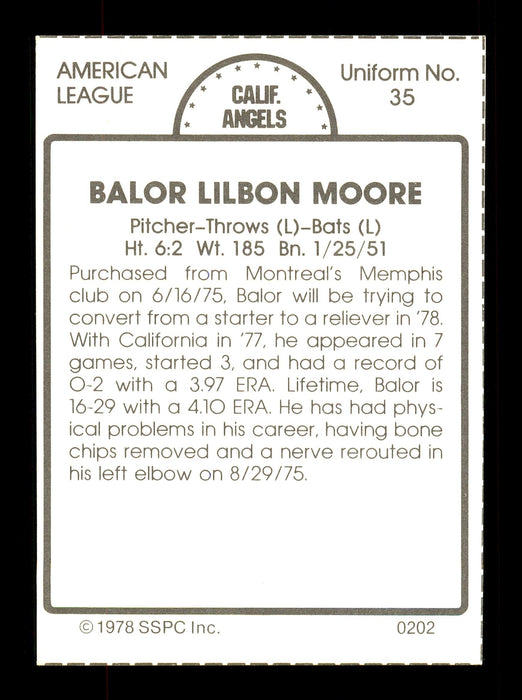 Balor Moore Autographed 1978 SSPC Card #202 California Angels SKU #172352 - RSA