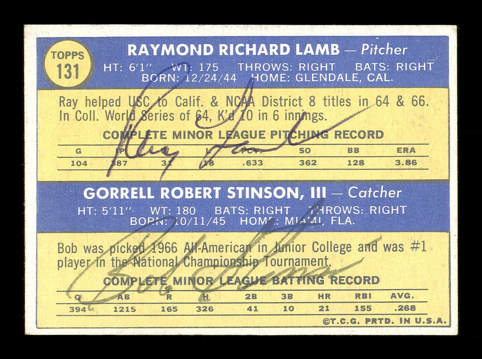 Ray Lamb & Bob Stinson Autographed 1970 Topps Rookie Card #131 Los Angeles Dodgers SKU #167527 - RSA