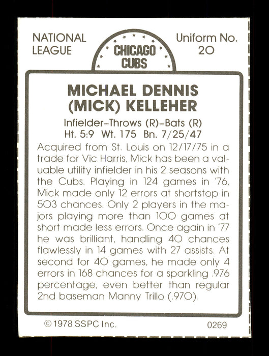 Mick Kelleher Autographed 1978 SSPC Card #269 Chicago Cubs SKU #172393 - RSA