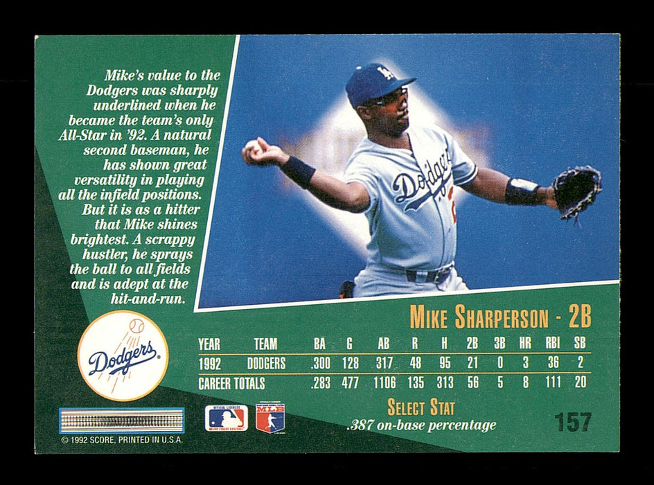 Mike Sharperson Autographed 1993 Score Select Card #157 Los Angeles Dodgers SKU #183982 - RSA