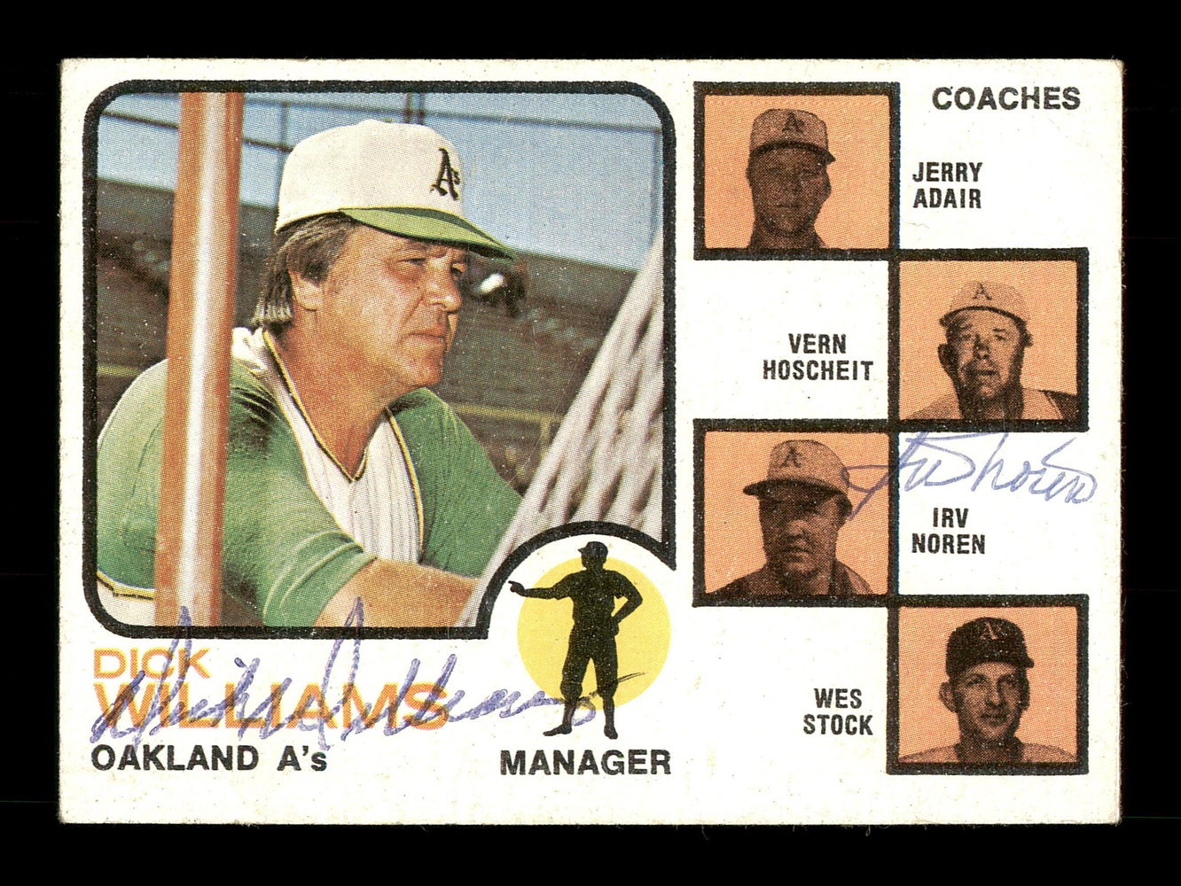 Dick Williams & Irv Noren Autographed 1973 Topps Card #179 Oakland A's SKU #167558 - RSA