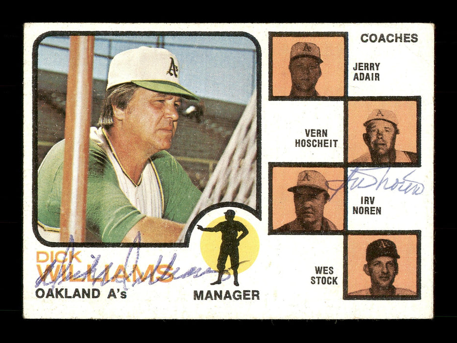 Dick Williams & Irv Noren Autographed 1973 Topps Card #179 Oakland A's SKU #167558 - RSA