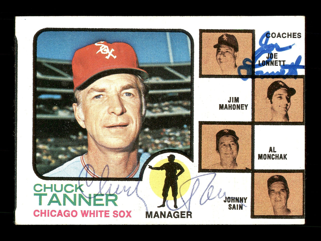 Chuck Tanner & Joe Lonnett Autographed 1973 Topps Card #356 Chicago White Sox SKU #167572 - RSA