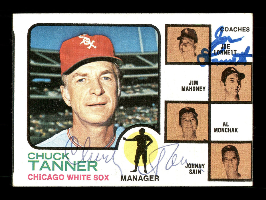 Chuck Tanner & Joe Lonnett Autographed 1973 Topps Card #356 Chicago White Sox SKU #167572 - RSA
