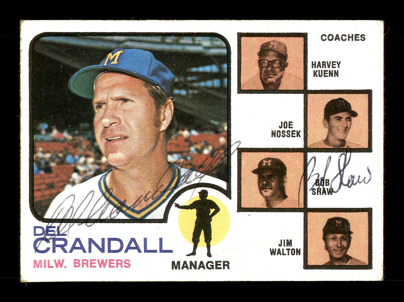 Del Crandall & Bob Shaw Autographed 1973 Topps Card #646 Milwaukee Brewers High Number SKU #167585 - RSA