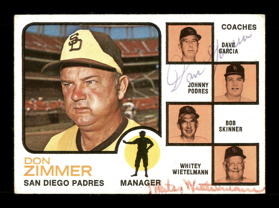 Whitey Wietelmann & Dave Garcia Autographed 1973 Topps Card #12 San Diego Padres SKU #167592 - RSA
