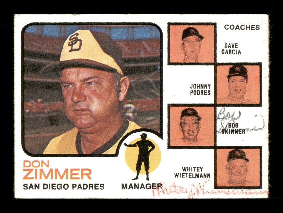 Whitey Wietelmann & Bob Skinner Autographed 1973 Topps Card #12 San Diego Padres SKU #167593 - RSA