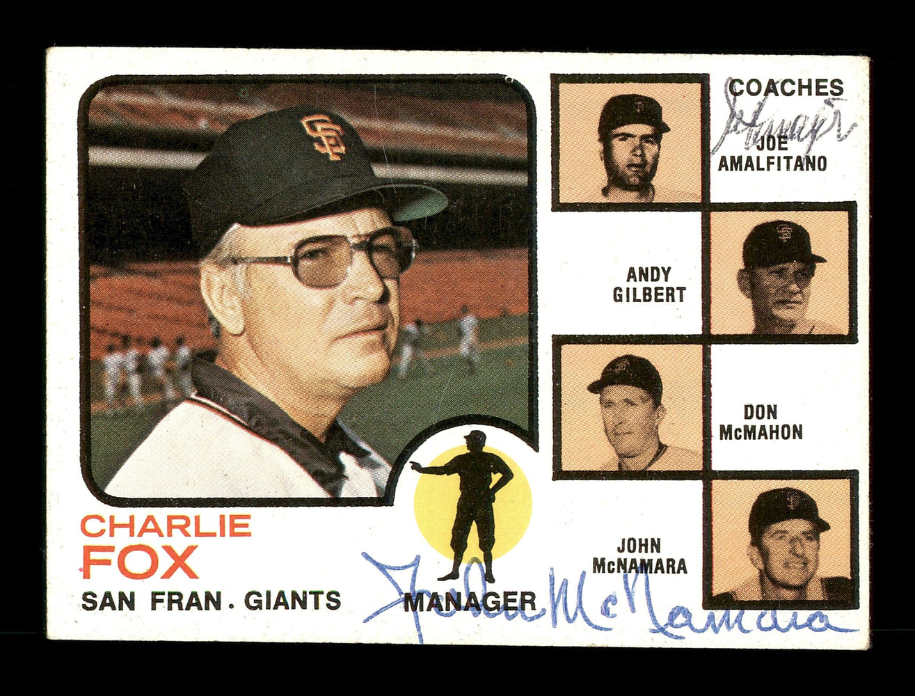 Joe Amalfitano & John McNamara Autographed 1973 Topps Card #252 San Francisco Giants SKU #167603 - RSA