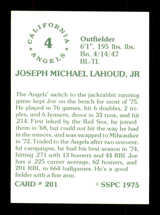 Joe Lahoud Autographed 1975 SSPC Card #201 California Angels "Best Wishes" SKU #172460 - RSA