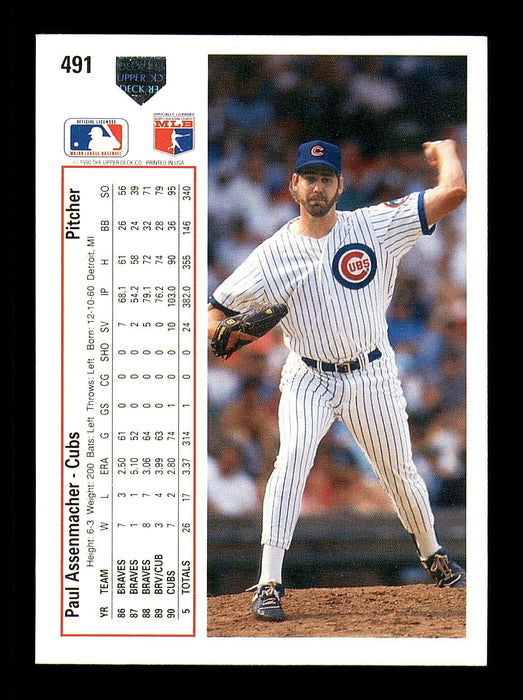 Paul Assenmacher Autographed 1991 Upper Deck Card #491 Chicago Cubs SKU #184104 - RSA