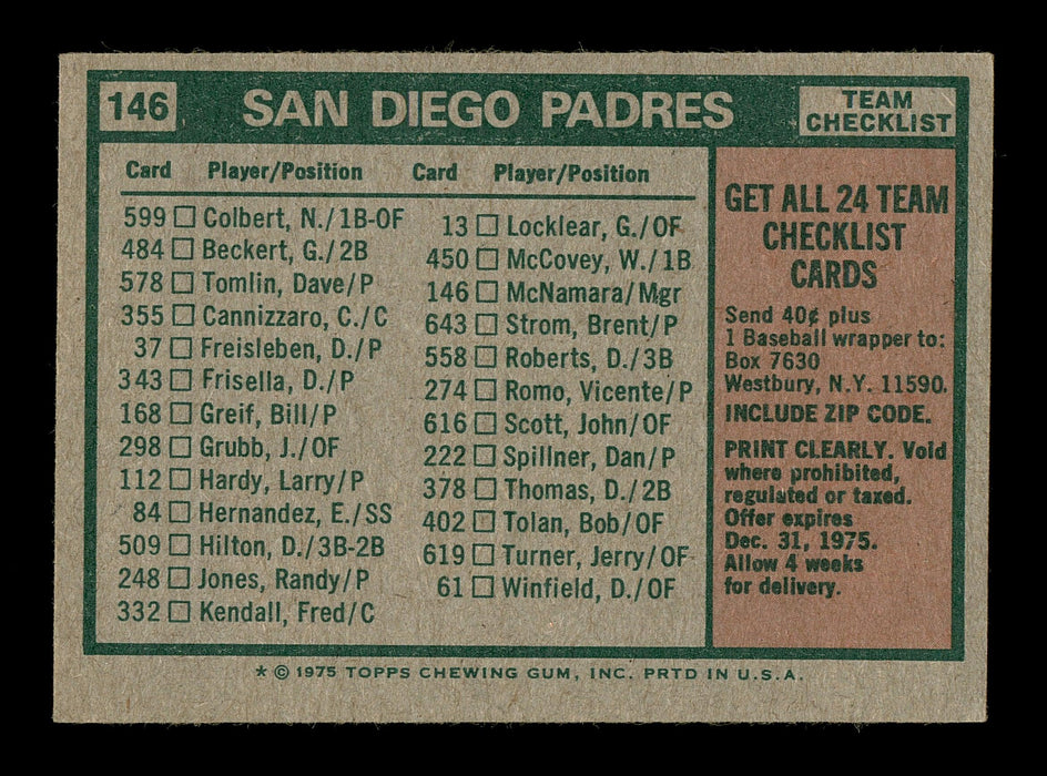 John McNamara & Brent Strom Autographed 1975 Topps Card #146 San Diego Padres SKU #167706 - RSA