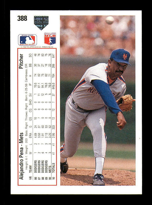 Alejandro Pena Autographed 1991 Upper Deck Card #388 Los Angeles Dodgers SKU #184147 - RSA