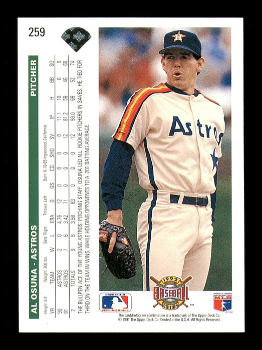 Al Osuna Autographed 1992 Upper Deck Card #259 Houston Astros SKU #184211 - RSA