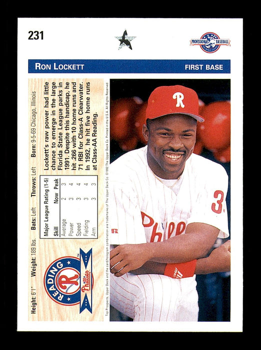 Ron Lockett Autographed 1992 Upper Deck Minor League Rookie Card #231 Philadelphia Phillies SKU #184219 - RSA