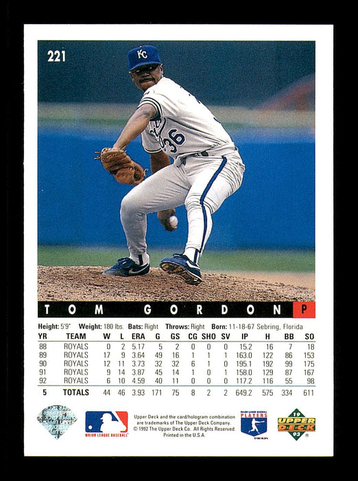 Tom Gordon Autographed 1993 Upper Deck Card #221 Kansas City Royals SKU #184271 - RSA