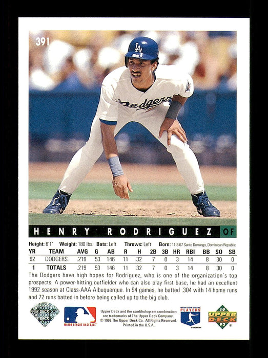 Henry Rodriguez Autographed 1993 Upper Deck Card #391 Los Angeles Dodgers SKU #184285 - RSA