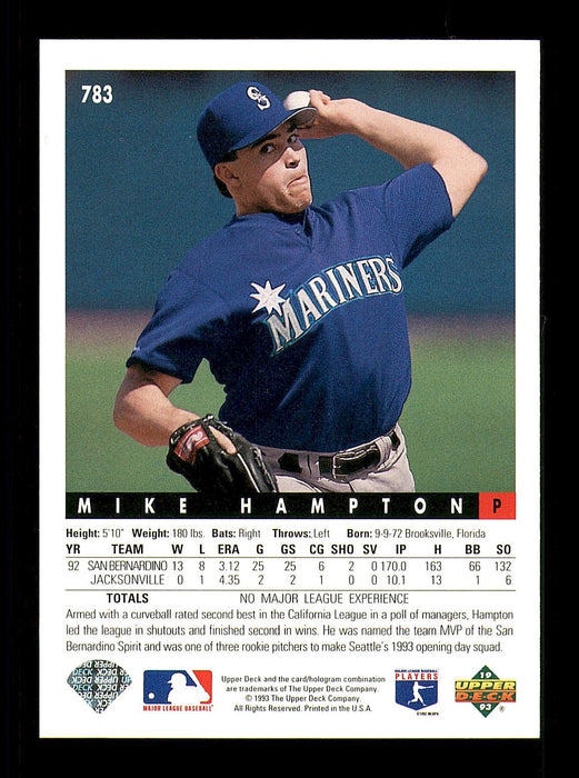 Mike Hampton Autographed 1993 Upper Deck Card #783 Seattle Mariners SKU #184286 - RSA