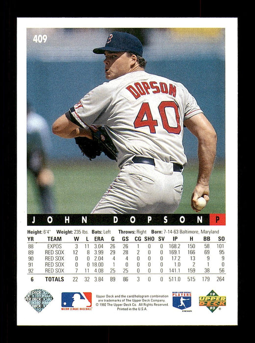 John Dopson Autographed 1993 Upper Deck Card #409 Boston Red Sox SKU #184297 - RSA